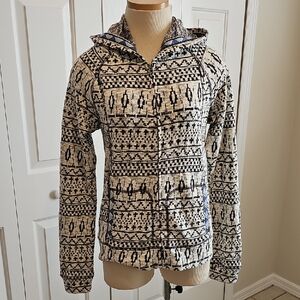 Patterned Hooded Jacket, Zip Up By Lucky Lotus Size Small pockets